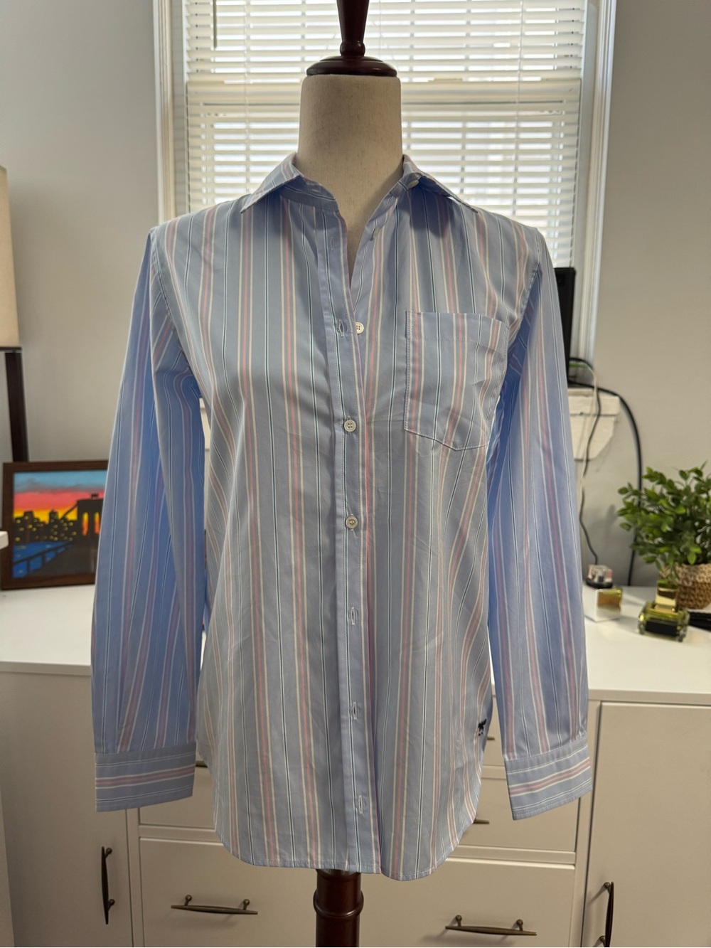 Weekend Max Mara Blue Pink Stripe Button Front Cotton Shirt XS